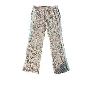 Gold Hawk 100% Silk Pants Size Medium Paisley Lace Trim Pockets‎ Pink #EF7-5